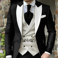 CN Jiangsu Men Slim Fit Wedding Three Piece Suit Peak Lapel