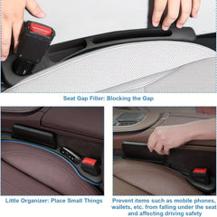 Eliteridegear 2-piece waterproof car seat gap filler organizer with grooves, designed to prevent items from falling between seats.