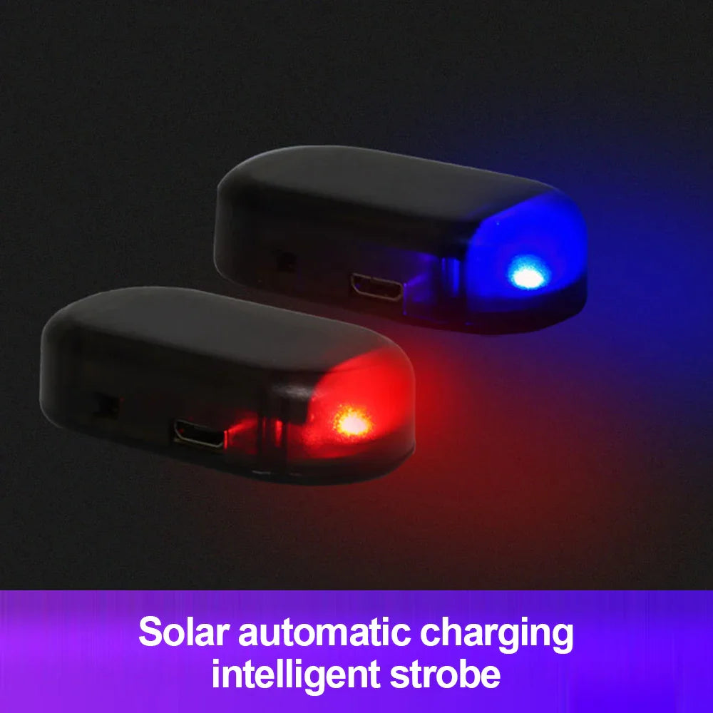Solar powered fake security light from Eliteridegear, simulates alarm with flashing LED for anti-theft warning on vehicles or properties.