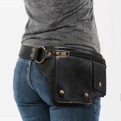 Eliteridegear Cool Punk motorcycle-style waist bag with adjustable belt, retro outdoor sports fanny pack, black and stylish design