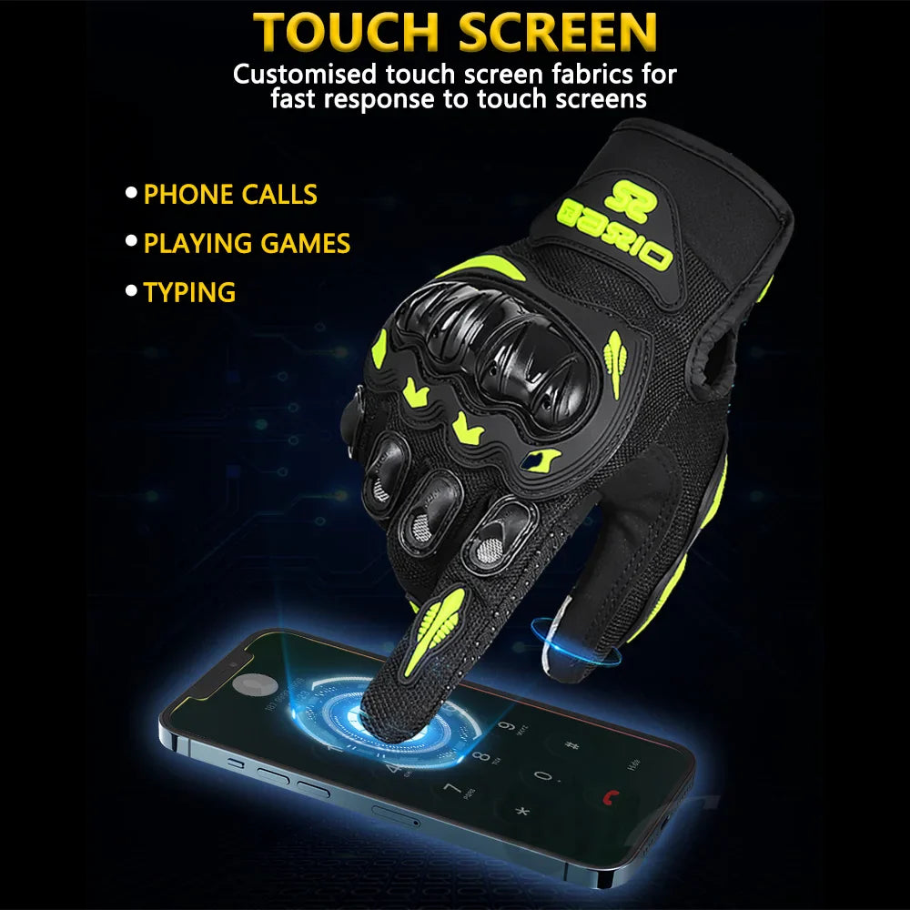 Eliteridegear breathable full finger motorcycle gloves with non-slip, wear-resistant material, touch screen compatible for motocross riding.