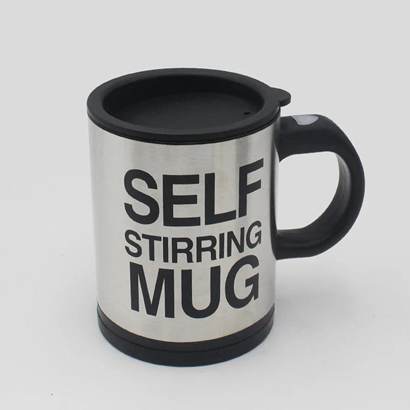 Automatic self-stirring mug by Adistore with stainless steel construction and magnetic mixing feature, ideal for coffee or tea.