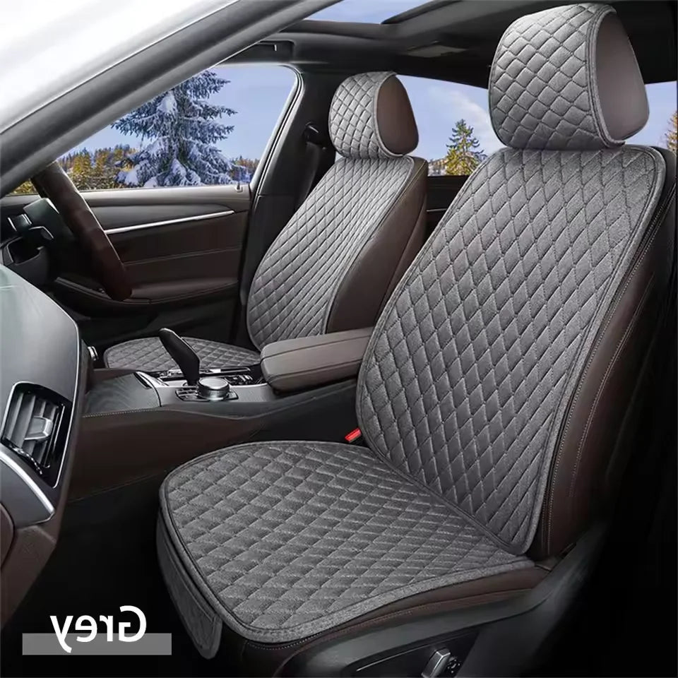 Eliteridegear universal flax car seat cover set with front and rear cushions, breathable and comfortable protector mat.