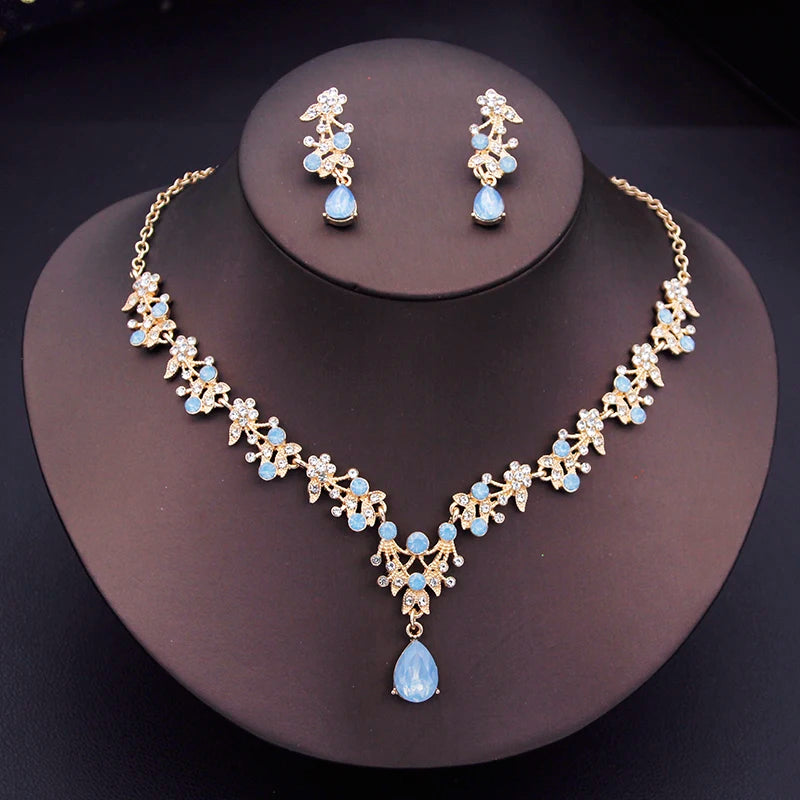Exquisite Dangle Earrings and Necklace for Women Elegant Jewelry Set Flower Design Shining Rhinestone Necklace set Wedding