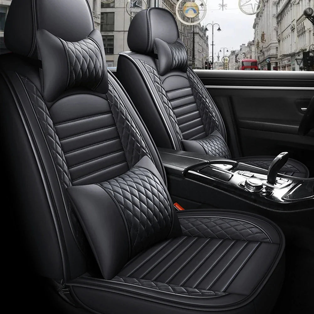 Eliteridegear 5-piece PU leather car seat covers set with full front and rear seat cushions for universal fit.