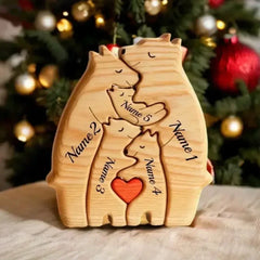 Personalised Wooden Bear Family Puzzle Name Gift for Mum & Baby