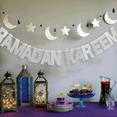 FENGRISECN Eid Mubarak Banner Plates Ramadan Tableware Kit