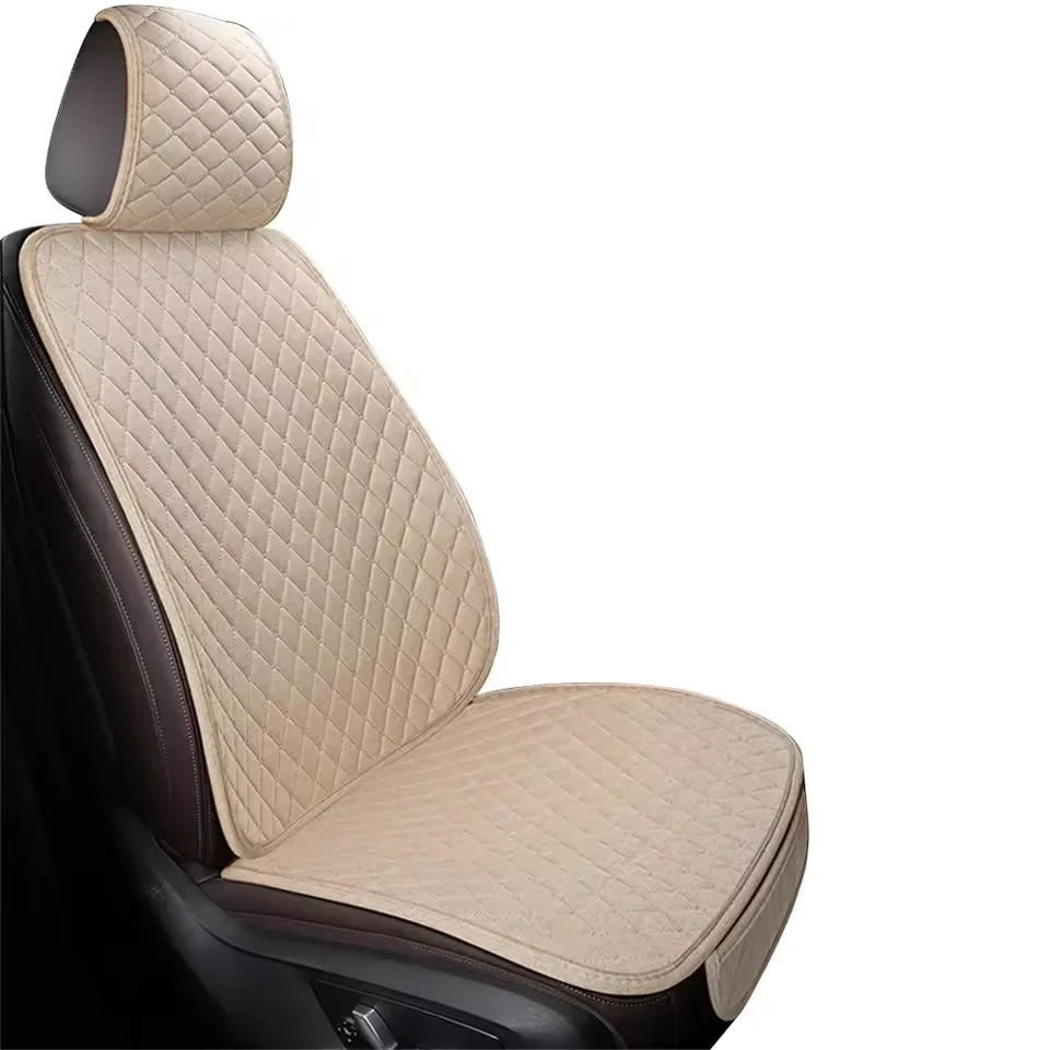 Eliteridegear universal flax car seat cover with breathable front and rear cushion protector mat, providing comfortable vehicle seating.