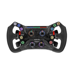 Simagic GT NEO Formula racing steering wheel with carbon finish, LCD display, and 12 buttons for high-performance sim racing.