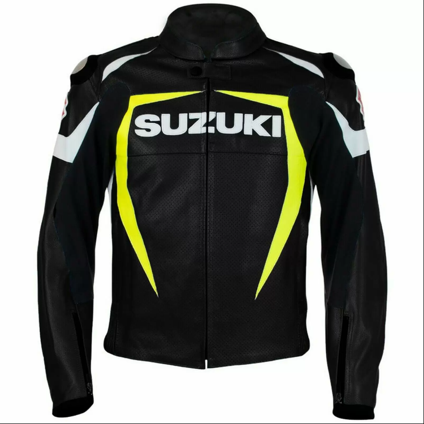 Suzuki Motorcycle Racing Black And Yellow Leather Jacket
