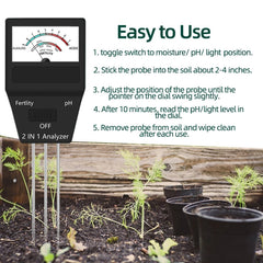 2 in 1 Soil PH Meter Fertility Tester Instrument Gardening Tools with 3 Probes, 2 in 1