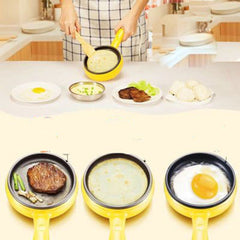 Multifunction Mini  Non-Stick Frying Pan Boiler Steamer Cooker Poached Eggpot, Yellow single frying pan + wooden shovel, Pink single frying pan + wooden shovel, Blue single frying pan + wooden shovel, Yellow single layer package + wooden shovel        ...