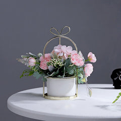 Wrought Iron Portable Frame Hydrangea Flower Pot Decoration Ornaments Home Study Office Wedding Decoration, Light Pink, Light Yellow, light Purple, Light Green, Light Blue, Elegant White