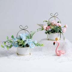 Wrought Iron Portable Frame Hydrangea Flower Pot Decoration Ornaments Home Study Office Wedding Decoration, Light Pink, Light Yellow, light Purple, Light Green, Light Blue, Elegant White