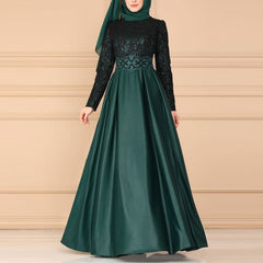 Lace Stitching Retro Large Swing Dress Ethnic Style Long-Sleeved Slim Dress, XXL, XXXXL, XXXXXL, XXXL