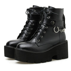 Platform - Soled Martin Boots Side Zipper Handsome Ankle Boots, 36, 38