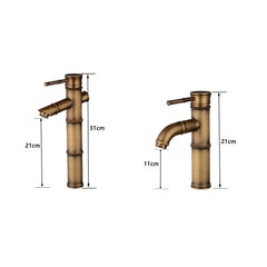 Antique Retro Hot Cold Water Bathroom Counter Basin Bamboo Waterfall Basin Copper Faucet, Breaking 2 Knots, Breaking 3 Knots, Early 2 Knots, Early 3 Knots, Elbow 2 Knots, Elbow 3 Knots