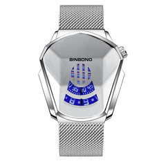 BINBOND Locomotive Concept Watch Men Live Black Technology Watch, White Net Belt White Steel White Face, Gold Net Belt Full Gold Blue Face, Gold Net Belt Full Gold Gold Face, Black Net Belt Black Steel Blue Face, Black Net Belt Black Steel White Face  ...