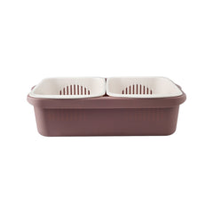Double-layer Classification Square Drain Basket Kitchen Household Plastic Fruit and Vegetable Basket, Dark Red, Yellow Blue, Grass Green, Light Gray