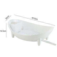 Tableware Storage Drain Dish Rack Multi-function Kitchen Utensil Rack, White, Gray