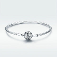 Exquisite Life S925 Sterling Silver Bangle Bracelet Inlaid with Gems, 17cm, 18cm, 19cm, 20cm