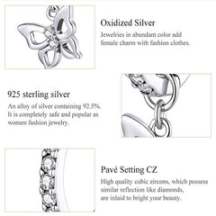 Butterfly S925 Sterling Silver Earrings Hollow Zircon Earrings, SCE833