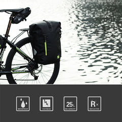 Rhinowalk Bicycle Backpack Full Waterproof Shelf Bag 25L Unilateral Frame Bag Long-distance Travel Bicycle Bag, Black Green, Full Black