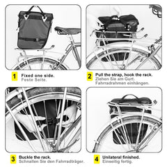 Rhinowalk Three-in-one Multifunctional Bicycle Rear Shelf Pannier Waterproof Long-distance Equipment, Full Black, Black Green