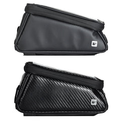 Rhinowalk Bicycle Front Tube Bag Waterproof Mobile Phone Touch Screen Multi-function Bicycle Handlebar Bag, Carbon Fiber Black, Matt Black