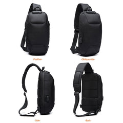 OZUKO 9223 Anti-theft Men Chest Bag Waterproof Crossbody Bag with External USB Charging Port, Standard Size, Large Size