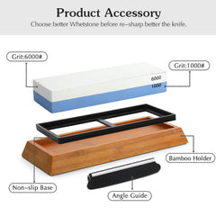 1000/6000 Red White Whetstone Double-sided Bamboo Base Set, Blue White Whetstone