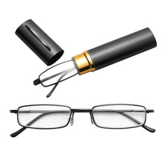 Reading Glasses Metal Spring Foot Portable Presbyopic Glasses with Tube Case, +2.50D, +3.00D, +3.50D