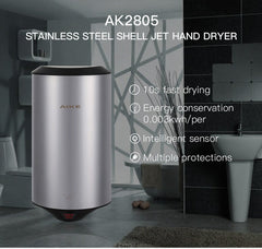 304 Stainless Steel Automatic SensorJet Hand Dryer High Speed Airflow for Home Hotel Airport Hands Drying Machine