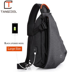 Multifunction Fashion Men Crossbody Bags Chest Pack  Messengers Bag Waterproof Shoulder Bag with USB Charging Port, Black-L