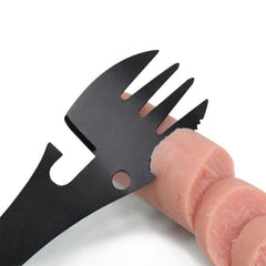 2 PCS  5 in 1 Multi-functional Outdoor Tools Stainless Steel Camping Survival EDC Kit Practical Fork Knife Spoon Bottle/Can Opener