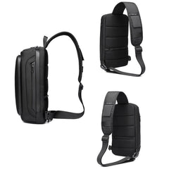 Ozuko 9315 Outdoor Waterproof Men Business Chest Bag Anti-theft Shoulder Messenger Bag with External USB Charging Port, Dark Blue, Black, Dark Gray