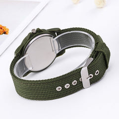 055 Men Canvas Strap Luminous Watch, Black belt black face, Blue dial, Green