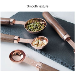 Walnut Handle Copper-Plated Kitchen Baking Tools Bartender Scale Measuring Set, 4 PCS / Set Measuring Spoon, 4 PCS / Set Measuring Cup