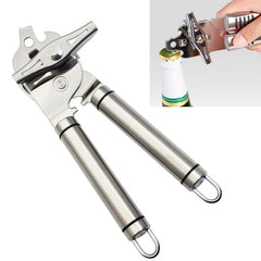 3 in 1 Thickened 304 Stainless Steel Manual Powerful Multifunctional Bottle Opener, Silver + Black Stripe