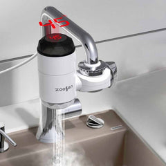 Zoosen Electric Hot Water Faucet Connection Type Instant Hot Water Faucet CN Plug, Style:White + Leak Protection, White, With shower Head Connector, White + Leak Protection