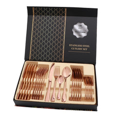 24 in 1 Stainless Steel Tableware Western Steak Cutlery Gift Set, Silver, Golden, Rose Gold, Rainbow Color, Black
