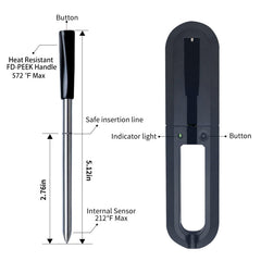 TY530 BBQ Probe Wireless Bluetooth Thermometer Mobile Phone APP Kitchen Food Barbecue Oven Thermometer, Food Temperature Range: -40-100 degree