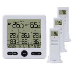 Three Dragged Multi-Function Wireless Thermometer And Hygrometer Indoor And Outdoor High-Precision Thermometer With Color Alarm, Wireless Thermometer