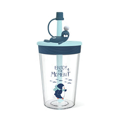 Children Cartoon Marine Animal Straw Drinking Cup Safe And Environmentally Friendly Plastic Drinking Cup, Navy Blue, Light Blue, Pink, Light Grey