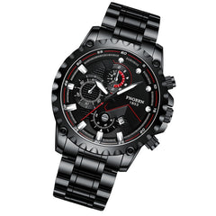 FNGEEN 5055 Men Waterproof Sports Fashion Stainless Steel Watch, Black Steel Black Surface, White Steel Black Surface, White Steel White Surface, Black Leather Black Steel Black Surface, Black Leather White Steel Black Surface                          ...