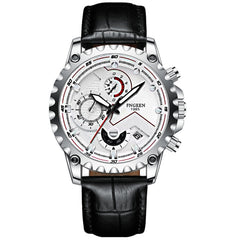 FNGEEN 5055 Men Waterproof Sports Fashion Stainless Steel Watch, Black Steel Black Surface, White Steel Black Surface, White Steel White Surface, Black Leather Black Steel Black Surface, Black Leather White Steel Black Surface                          ...