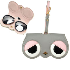 Cute And Funny PU Sunglasses Case Portable Glasses Case With Hanging Buckle, Flowers (Lake Blue Color Matching), Mengbao (Gray Stitching), Cat Girl (Red Frame), Red Love, Big Eyes (Gray), British Style (Stripe Contrast), Red Love Cat Girl, Bat (Black) ...