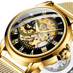 FNGEEN 0020 Men And Women Automatic Mechanical Watch Double-sided Hollow Business Watch, Steel Belt Full Gold Golden Surface, Steel Belt Full Gold White Surface, Steel Belt Full Gold Black Surface, Steel Strip White Steel Black Surface                 ...