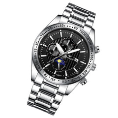 FNGEEN 5800 Men Three Eyes and Six Pins Watch Student Quartz Watch, Black Steel Black Surface, Black Steel White Surface, White Steel Black Surface, White Steel White Surface, Black Leather Black Steel Black Surface                                     ...