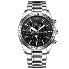 FNGEEN 5800 Men Three Eyes and Six Pins Watch Student Quartz Watch, Black Steel Black Surface, Black Steel White Surface, White Steel Black Surface, White Steel White Surface, Black Leather Black Steel Black Surface                                     ...